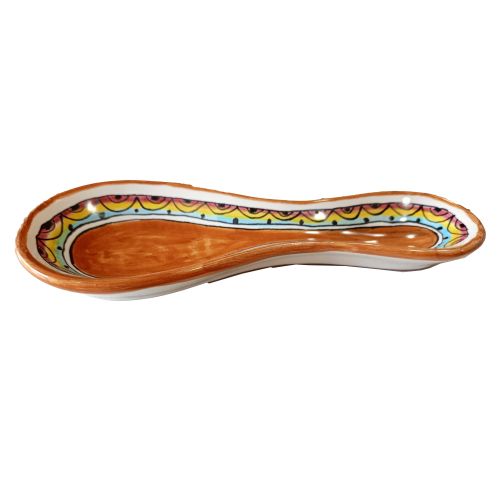 Spoon rest geometric line orange. handpainted Vietri ceramic
