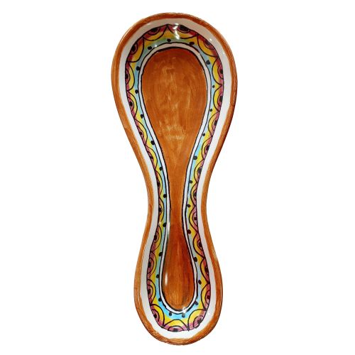 Spoon rest geometric line orange. handpainted Vietri ceramic