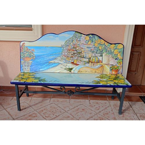 Banc en pierre de lave céramisée. Céramique Vietri peinte... 2