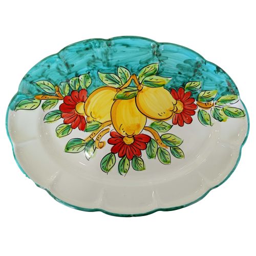 Piatto vassoio ovale smerlato. Piatto da portata. Linea Limoni e Fiori. Ceramica di vietri. Dipinto a mano