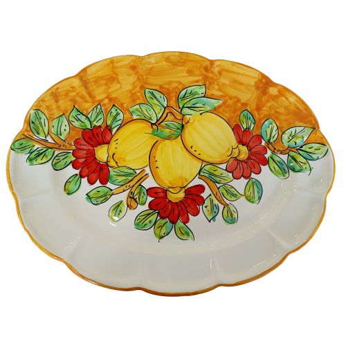 Ovaler Servierteller mit Rand. Zitronen & Blumen-Kollektion. Vietri-Keramik, handbemalt.