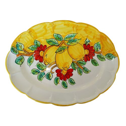Plat ovale à bord ondulé. Collection Citrons & Fleurs. Céramique de Vietri peinte à la main.