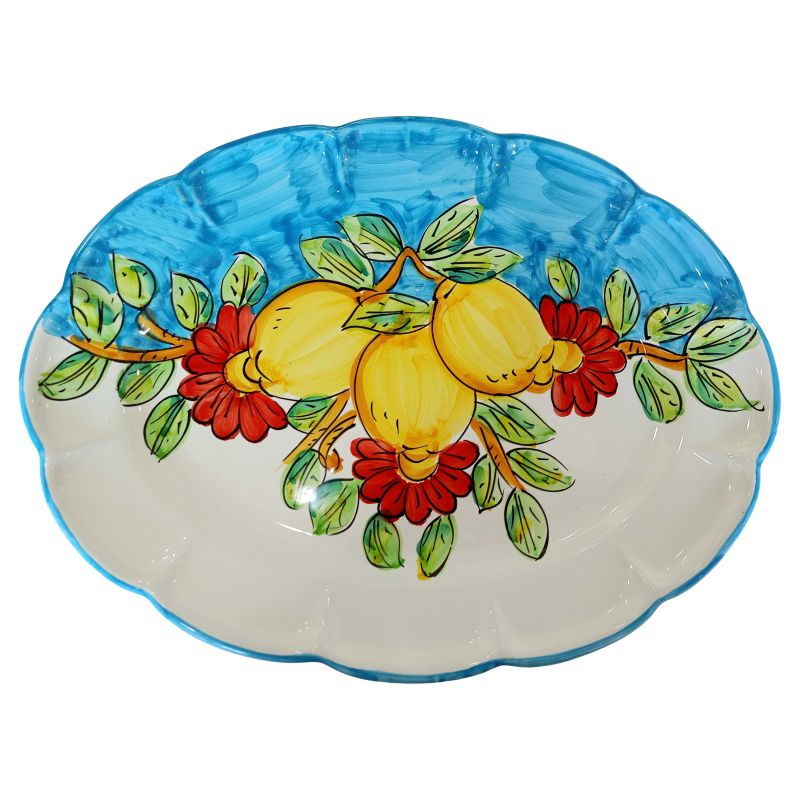 Oval tray plate. Scalloped oval. Lemons and Flowers line. Vietri ceramic serving plates.