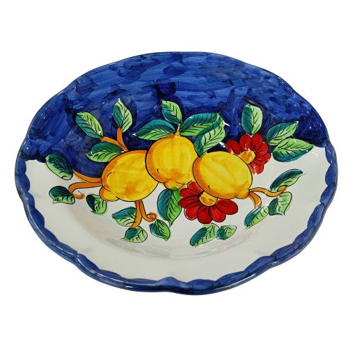 Piatto vassoio ovale smerlato. Piatto da portata. Linea Limoni e Fiori. Ceramica di vietri. Dipinto a mano