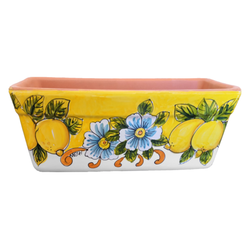 Rechteckiger Pflanzkasten. Gelber Grund mit Blumen und... 2