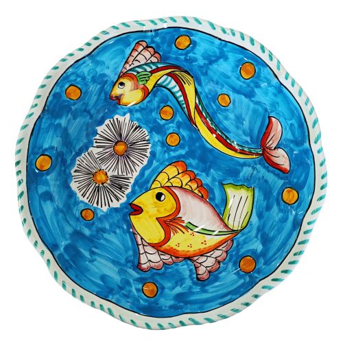 Bowl Scalloped salad bowl. Hand-painted Vietri Ceramic Sea line Bowl, Serving dish Flowers Line, hand-painted Vietri ceramic