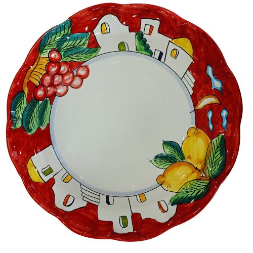 Saladier festonné. Ligne de Maisons et citrons en céramique Vietri peintes à la main