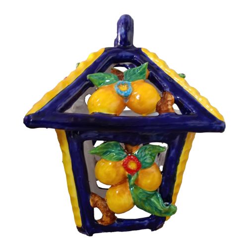 Outdoor lantern. Lemon line. Vietri ceramics. Hand painted