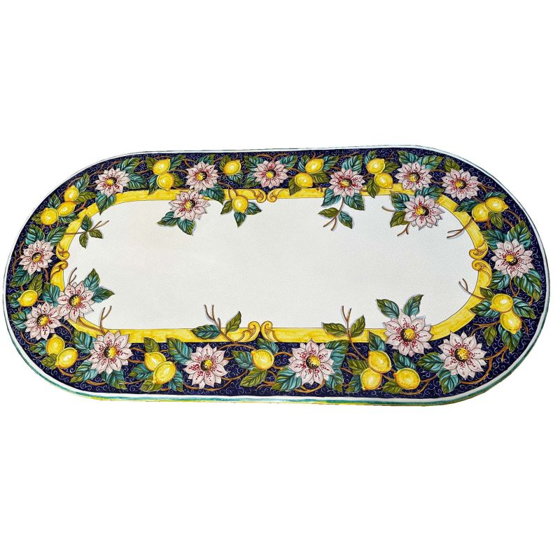Tavolo in pietra lavica ceramizzata Maiori dipinto a mano. Ceramica di Vietri