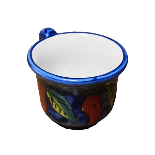 Kaffeetasse mit Untertasse. Chili-Linie. Vietri-Keramik. Handbemalt.