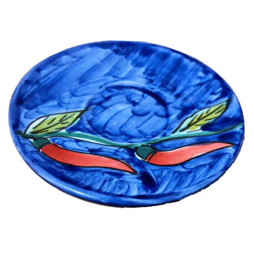 Coffee cup with saucer. Chili Peppers Line. Vietri ceramic. Hand-painted.