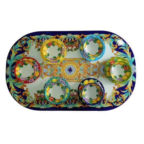 Ensemble d’assiettes de citron et de fruits peints à la main. Céramique Vietri