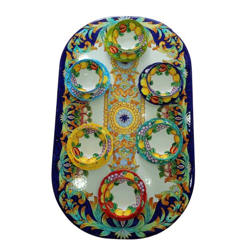 Ensemble d’assiettes de citron et de fruits peints à la main. Céramique Vietri