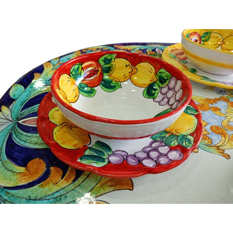 Juego de platos línea limón y frutas pintados a...