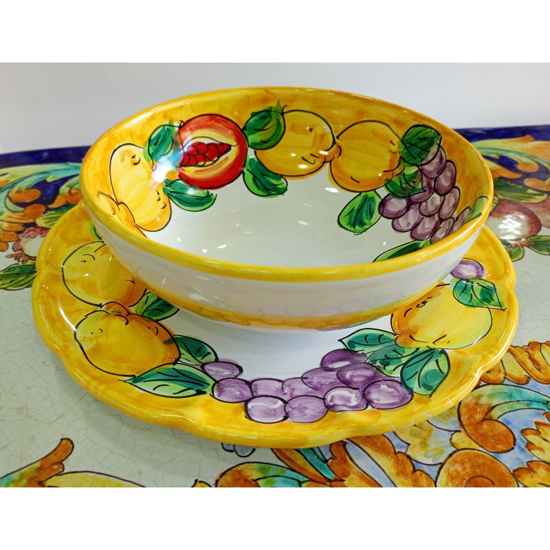Juego de platos línea limón y frutas pintados a...