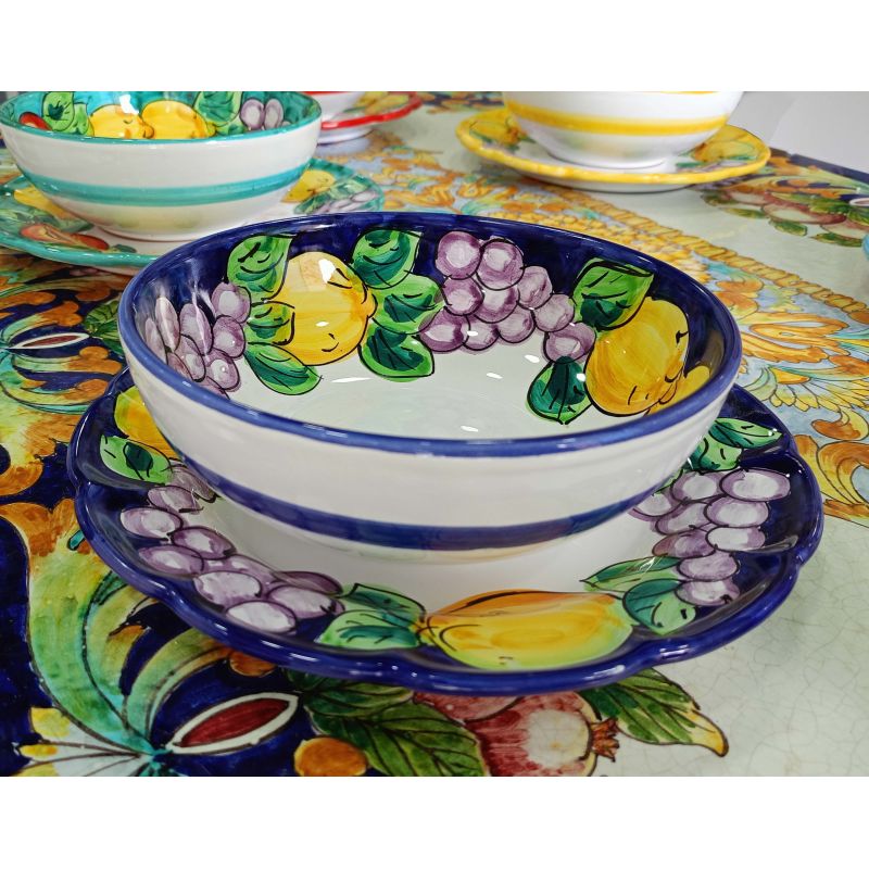 Juego de platos línea limón y frutas pintados a...