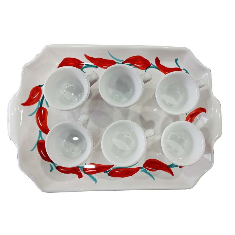 Tray with 6 espresso cups. Chili Line. Vietri...