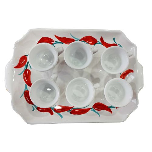 Tray with 6 espresso cups. Chili Line. Vietri ceramic. Hand-painted.