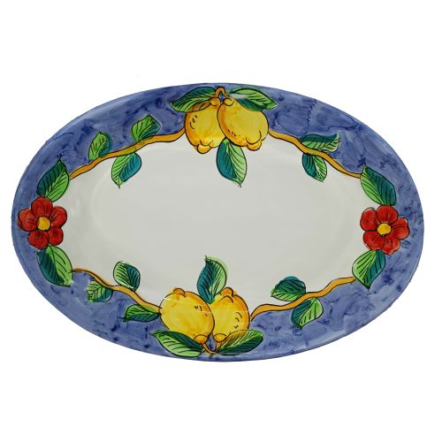 Piatto vassoio ovale ovalina a coppa. Piatto da portata. Linea Limoni. Ceramica di Vietri. Dipinto a mano