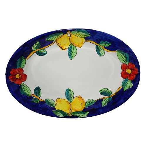 Ovaler Servierteller. Schale. Zitronen-Linie. Vietri-Keramik. Handbemalt.