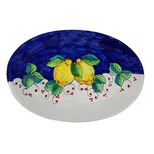 Ovaler Servierteller. Schale. Zitronen-Linie. Vietri-Keramik. Handbemalt.