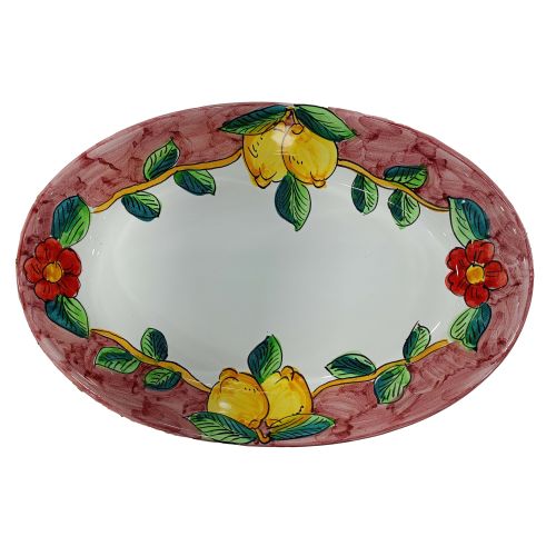 Ovaler Servierteller. Schale. Zitronen-Linie. Vietri-Keramik. Handbemalt.