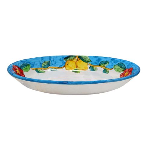 Piatto vassoio ovale ovalina a coppa. Piatto da portata. Linea Limoni. Ceramica di Vietri. Dipinto a mano