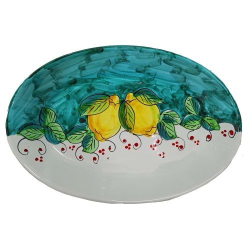 Piatto vassoio ovale ovalina a coppa. Piatto da portata. Linea Limoni. Ceramica di Vietri. Dipinto a mano