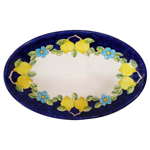 Oval bowl platter. Serving dish. Lemon line. Vietri ceramics. Hand-painted.