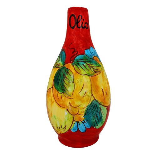 Cruet Vinegar oil bottle Lemons and Flowers line. Hand-painted Vietri ceramic