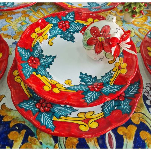 Plate. Christmas Line. Holly. Vietri Ceramics. Available as dinner, soup, dessert plate or charger.