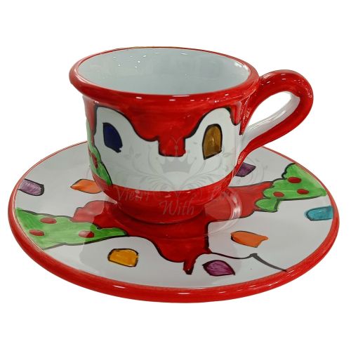 Coffee cup with saucer. Little Houses Line. Vietri ceramic. Hand-painted.