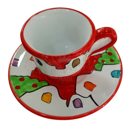 Coffee cup with saucer. Little Houses Line. Vietri ceramic. Hand-painted.