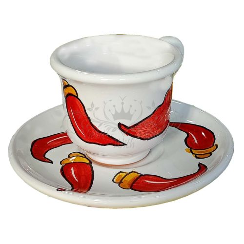 Coffee cup with saucer. Fortune Line. Vietri ceramic. Hand-painted.