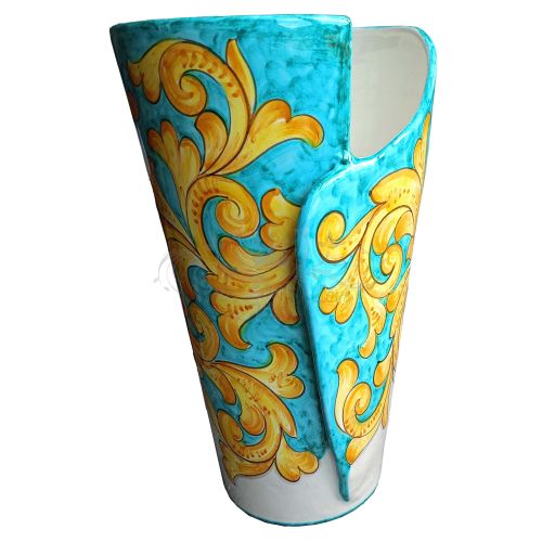 Umbrella holder vase Baroque Line copper green, handpainted Vietri ceramic