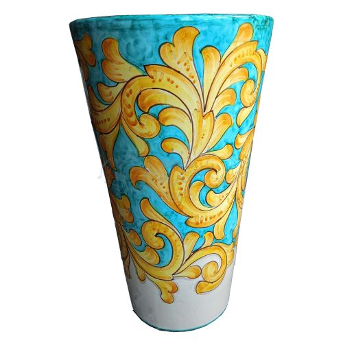 Jarrón paraguas de decoración verde barroca ramina, en cerámica Vietri pintada a mano.