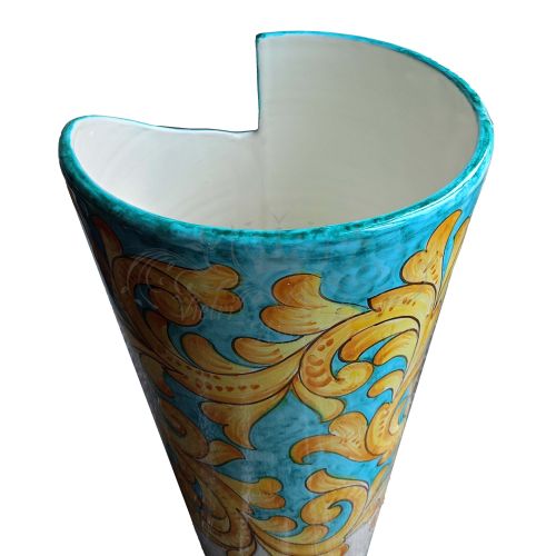 Umbrella holder vase Baroque Line copper green, handpainted Vietri ceramic