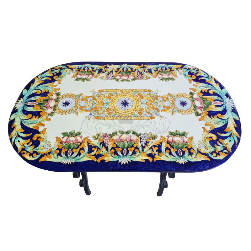 Ceramicized lava stone table. Hand painted. Vietri ceramics