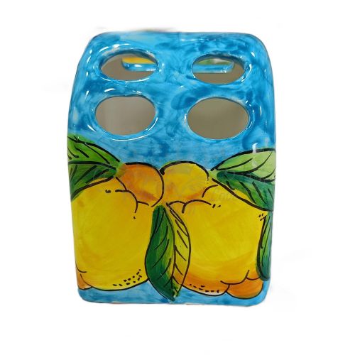 Porta spazzolini. Linea Limoni. Ceramica Vietrese. Dipinta a mano.