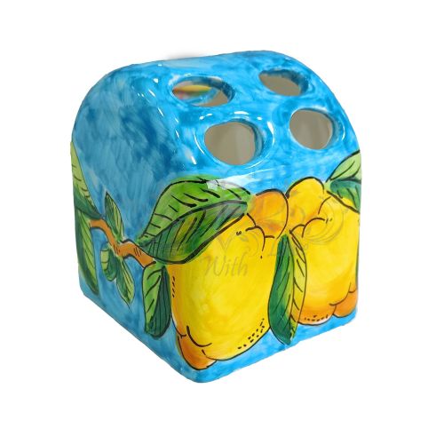 Portacepillos. Línea Limones. Cerámica de Vietri. Pintado a mano.