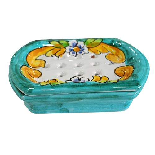 Portasapone da appoggio. Linea Barocco. Ceramica di Vietri. Dipinta a mano.