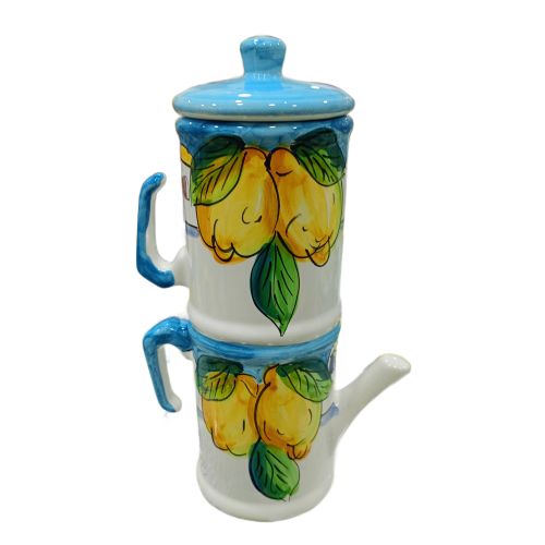 Coffee cup holder moka pot. Fruit and Lemons line. Vietri ceramic. Hand-painted.