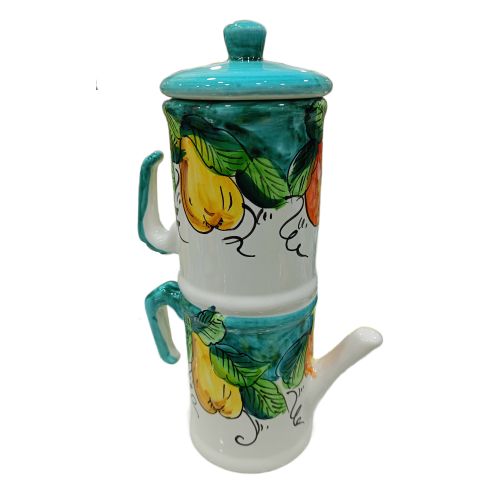 Coffee cup holder moka pot. Fruit and Lemons line. Vietri ceramic. Hand-painted.