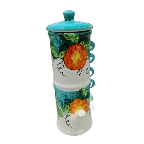Caffettiera porta tazzine da caffè. Linea Frutta e Limoni. Ceramica di Vietri. Dipinto a mano