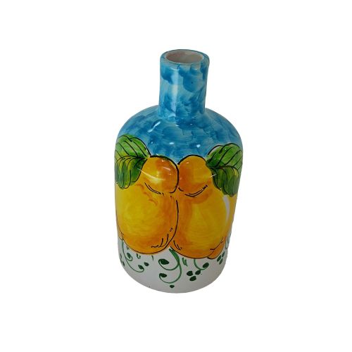Botella de aceite y vinagre. Línea Limones. Cerámica de Vietri. Pintada a mano.
