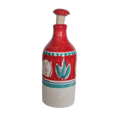 Oliera Acetiera bottiglia olio Aceto Linea Animaletti Con o Senza Tappo. Ceramica di Vietri dipinta a mano