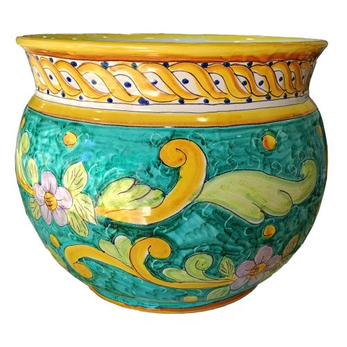 Cachepot Portapianta fondo azzurro. Ceramica di Vietri dipinta a mano.