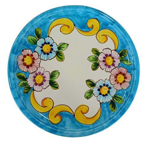 Restaurant Line - Assiette à Pizza Ligne Baroque et Fleurs Céramique Vietri.