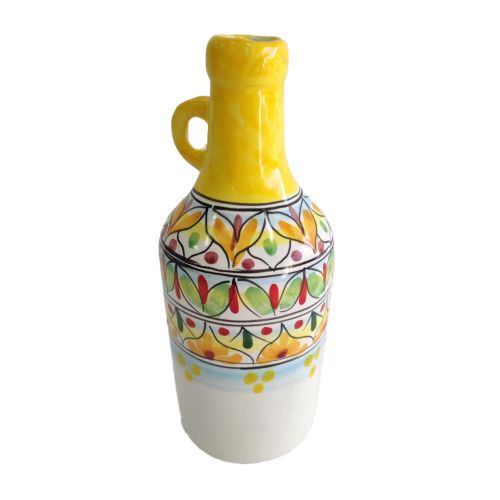 Öl- und Essigflasche mit Griff. Geometrische Linie. Vietri-Keramik. Handbemalt.