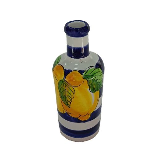 Oil and vinegar cruet bottle. Lemon & Stripes line. Vietri ceramic, hand-painted.